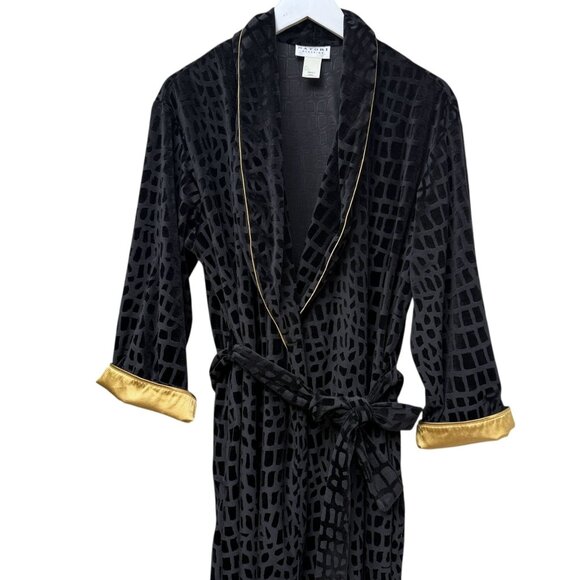 NATORI Black Velvet Robe Size Small Womens Vintage Luxury Loungewear - Picture 2 of 13